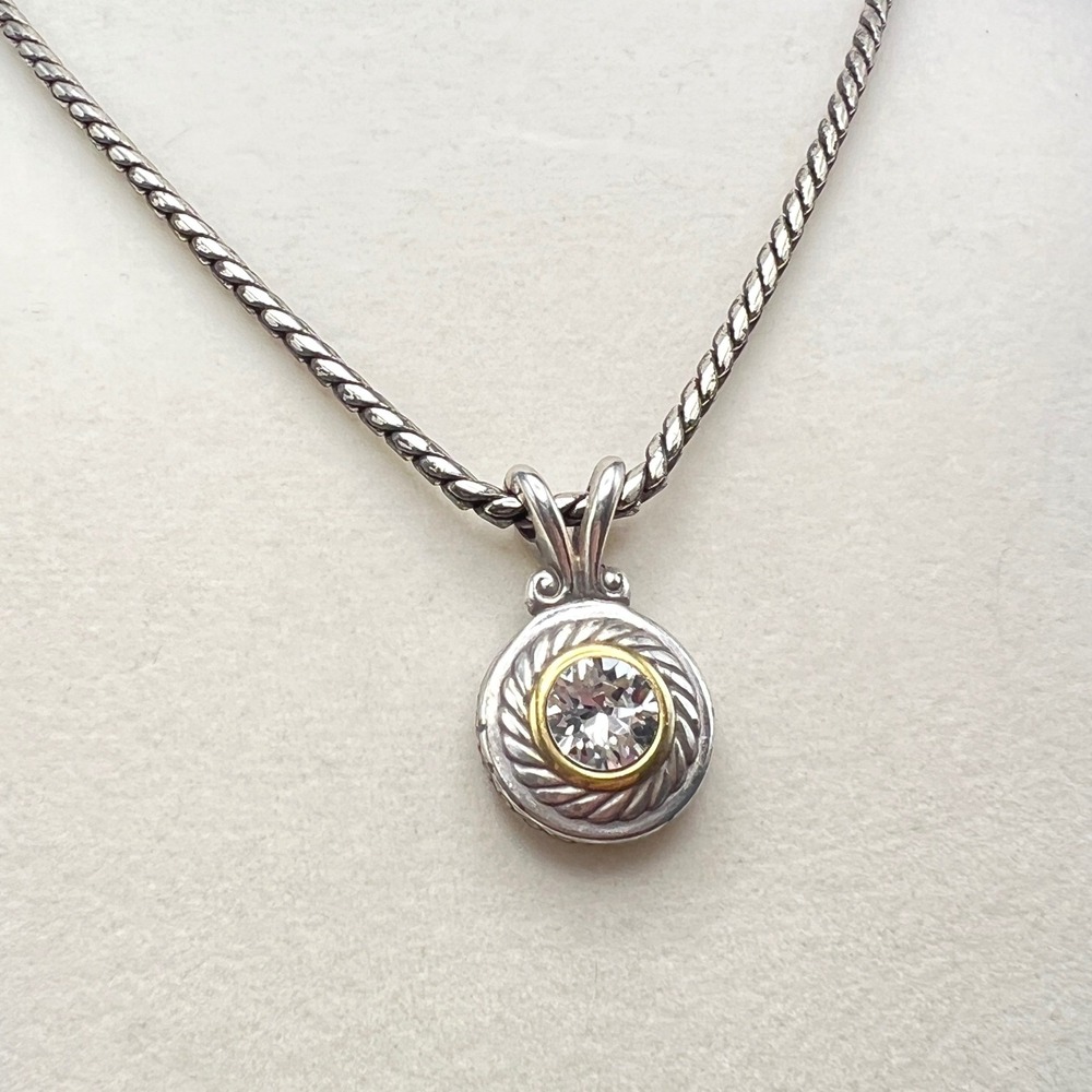 Brighton Heiress Necklace Two Tone Silver Plated Round Clear Crystal Pendant